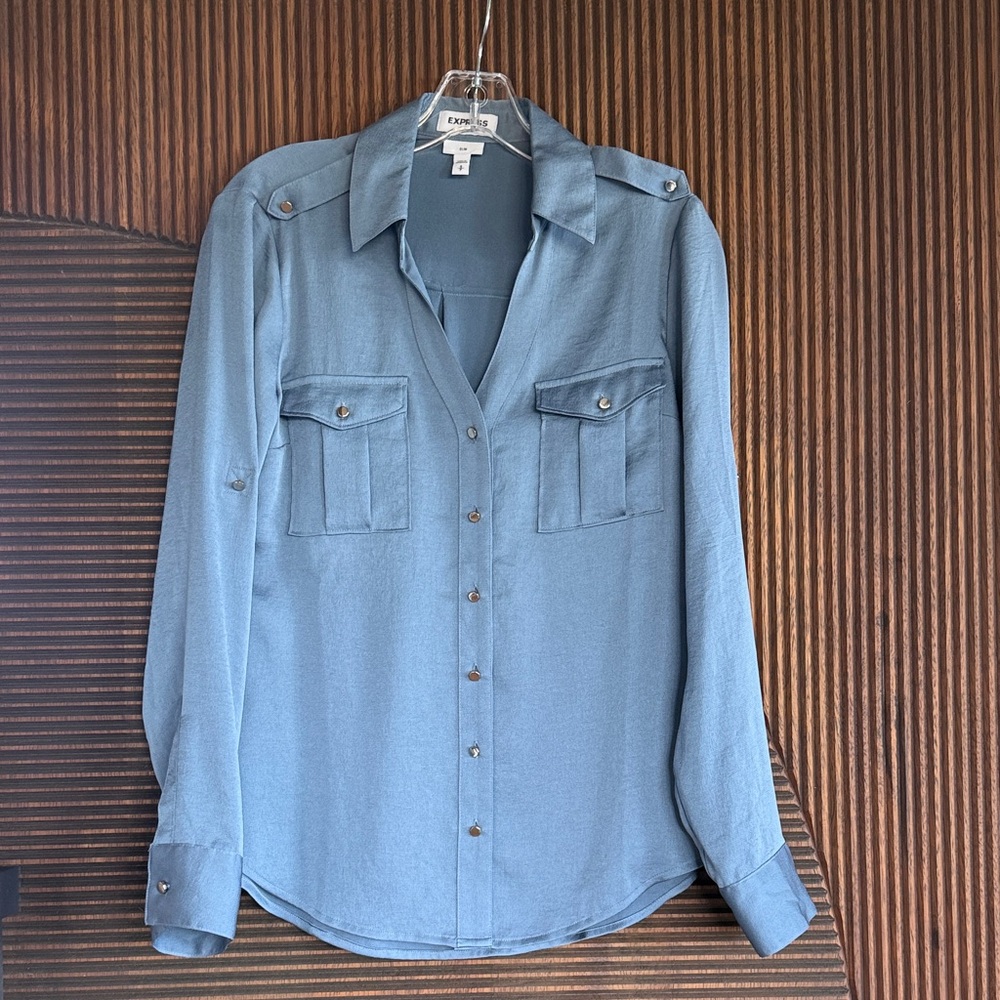 Express slim fit military protifino Light Blue Button-Down Shirt
